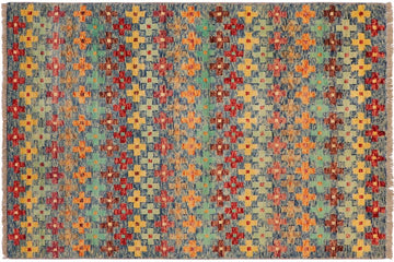 handmade Geometric Balouchi Blue Red Hand Knotted RECTANGLE 100% WOOL area rug 3' x 5'